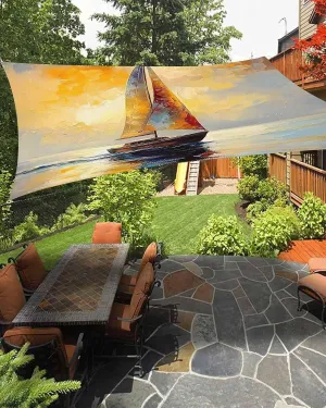 Abstract Sun Shade Sail 6’x 10’, Boat Lake Scenery Modern Rectangular Sunshade Sail UV Protection, Outdoor Waterproof Sun Shade Canopy for Patio Deck Pool Park