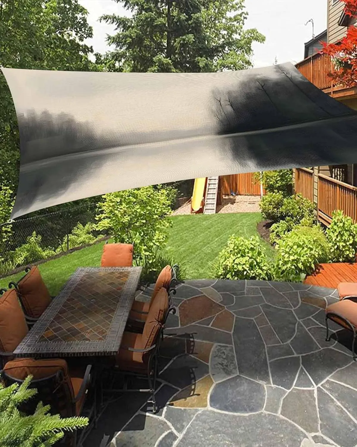 Abstract Sun Shade Sail 6’x 10’, Lake Landscape Tree Sky Black Scenery Reflection Rectangular Sunshade Sail UV Protection, Outdoor Waterproof Sun Shade Canopy for Patio Deck Pool Park