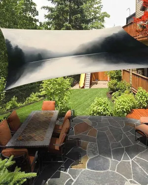 Abstract Sun Shade Sail 6’x 10’, Lake Mountain Scenery Fog Forest Modern Nature Rectangular Sunshade Sail UV Protection, Outdoor Waterproof Sun Shade Canopy for Patio Deck Pool Park