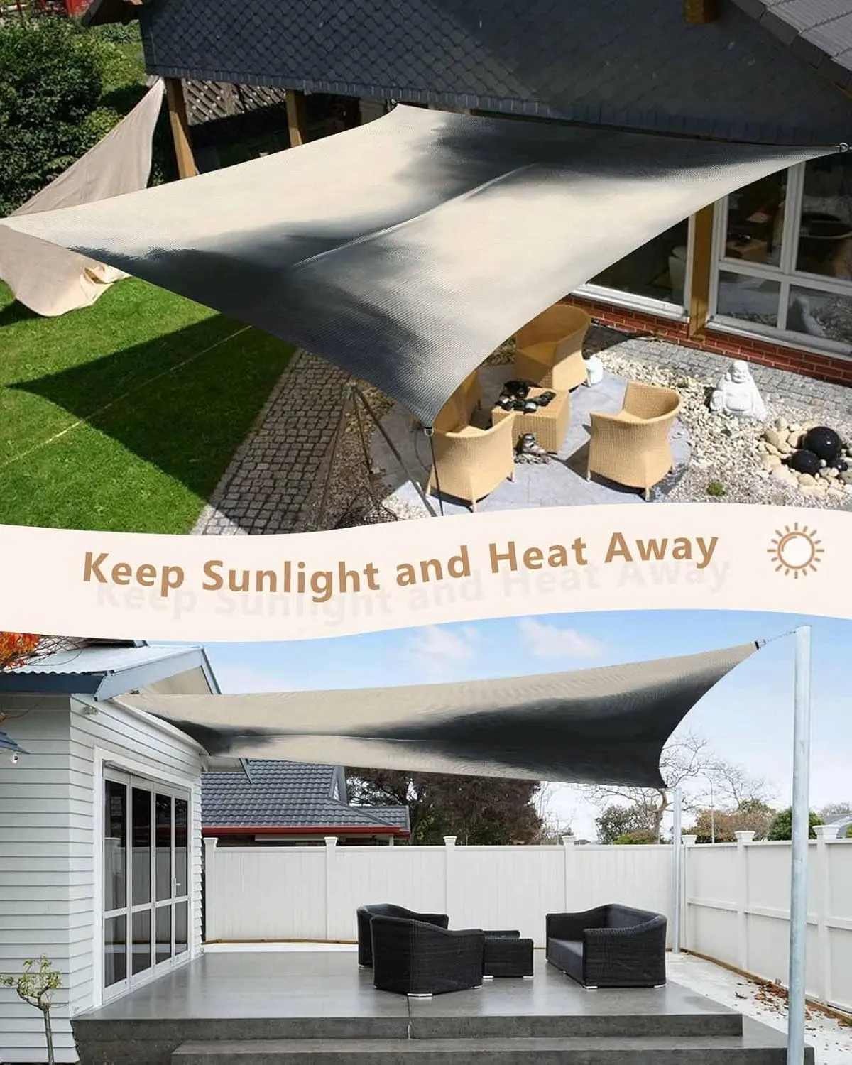 Abstract Sun Shade Sail 6’x 10’, Lake Mountain Scenery Fog Forest Modern Nature Rectangular Sunshade Sail UV Protection, Outdoor Waterproof Sun Shade Canopy for Patio Deck Pool Park