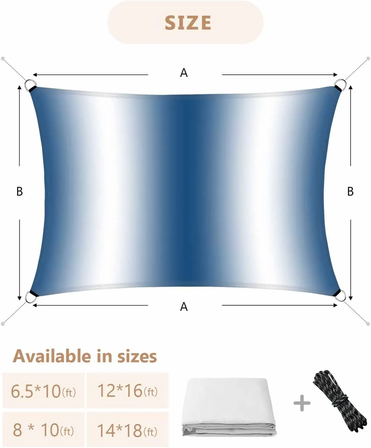 Abstract Sun Shade Sail 8’x 10’, Lake Blue Gradient Countryside Farmhouse Rectangular Sunshade Sail UV Protection, Outdoor Waterproof Sun Shade Canopy for Patio Deck Pool Park
