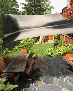 Abstract Sun Shade Sail 8’x 10’, Lake Landscape Tree Sky Scenery Black Rectangular Sunshade Sail UV Protection, Outdoor Waterproof Sun Shade Canopy for Patio Deck Pool Park