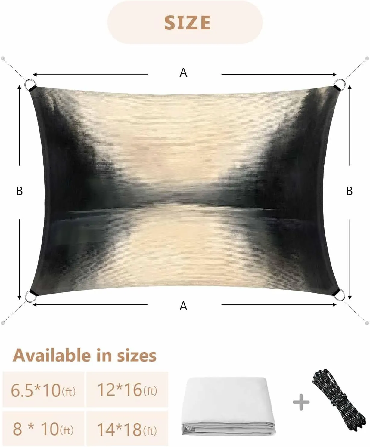 Abstract Sun Shade Sail 8’x 10’, Lake Mountain Landscape Nature Forest Modern Rectangular Sunshade Sail UV Protection, Outdoor Waterproof Sun Shade Canopy for Patio Deck Pool Park