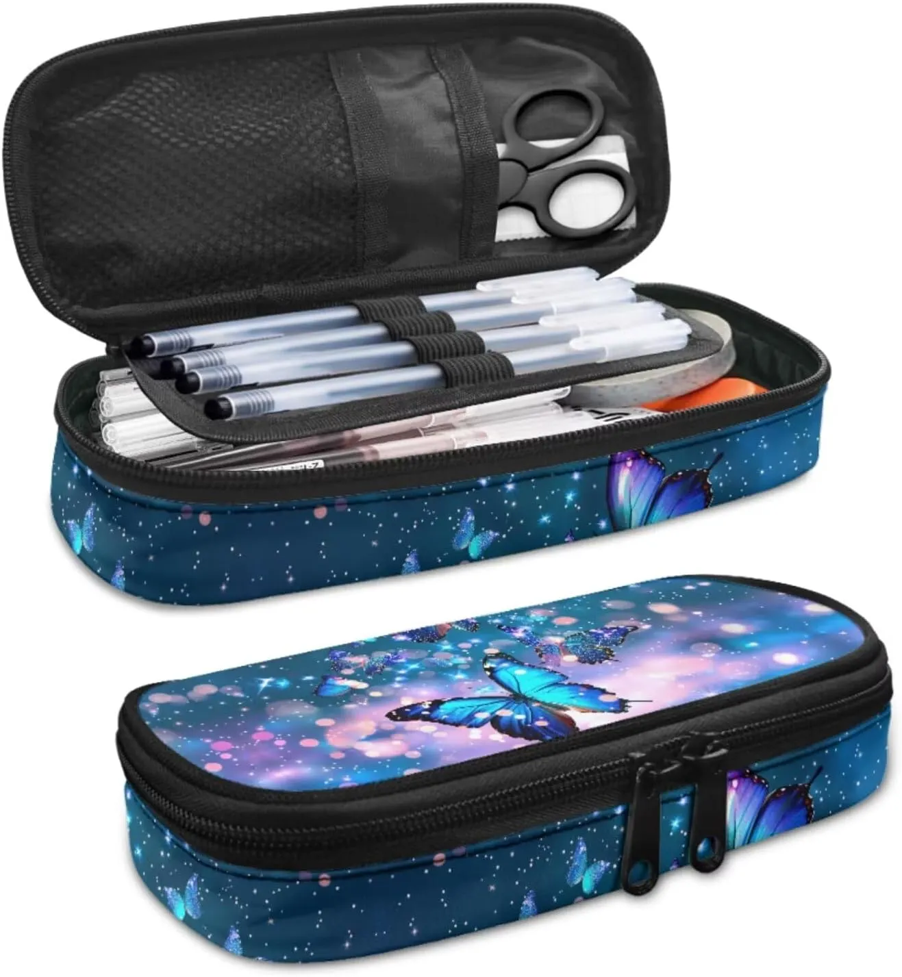 Aesthetic Butterfly Backpack for Girls Kids Backpack with Lunch Box and Fabric Pencil Pouch 3 Pcs Set 15" Large Capacity Bookbag with Front Pocket for School Sturdy Kindergarten School Bag