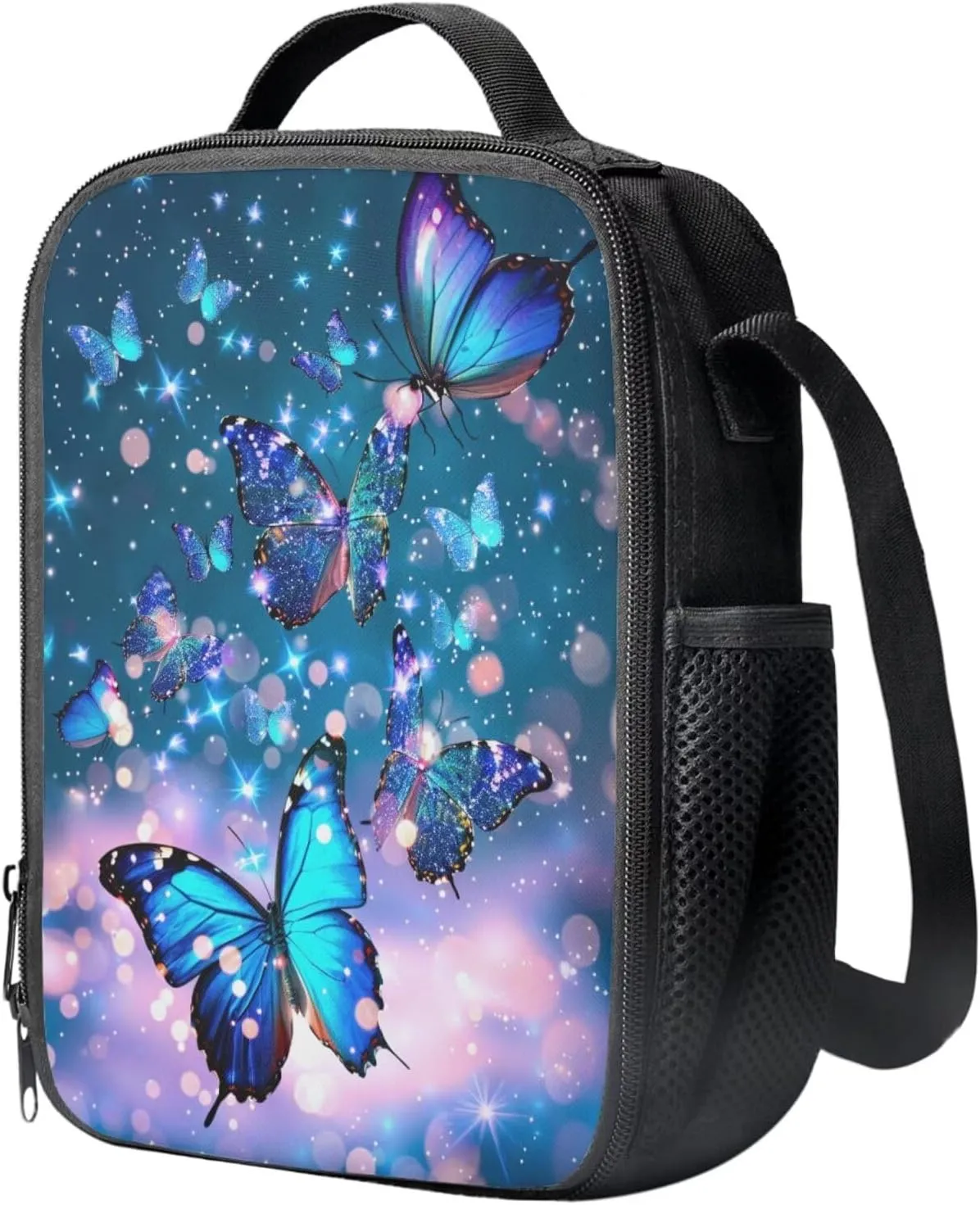 Aesthetic Butterfly Backpack for Girls Kids Backpack with Lunch Box and Fabric Pencil Pouch 3 Pcs Set 15" Large Capacity Bookbag with Front Pocket for School Sturdy Kindergarten School Bag
