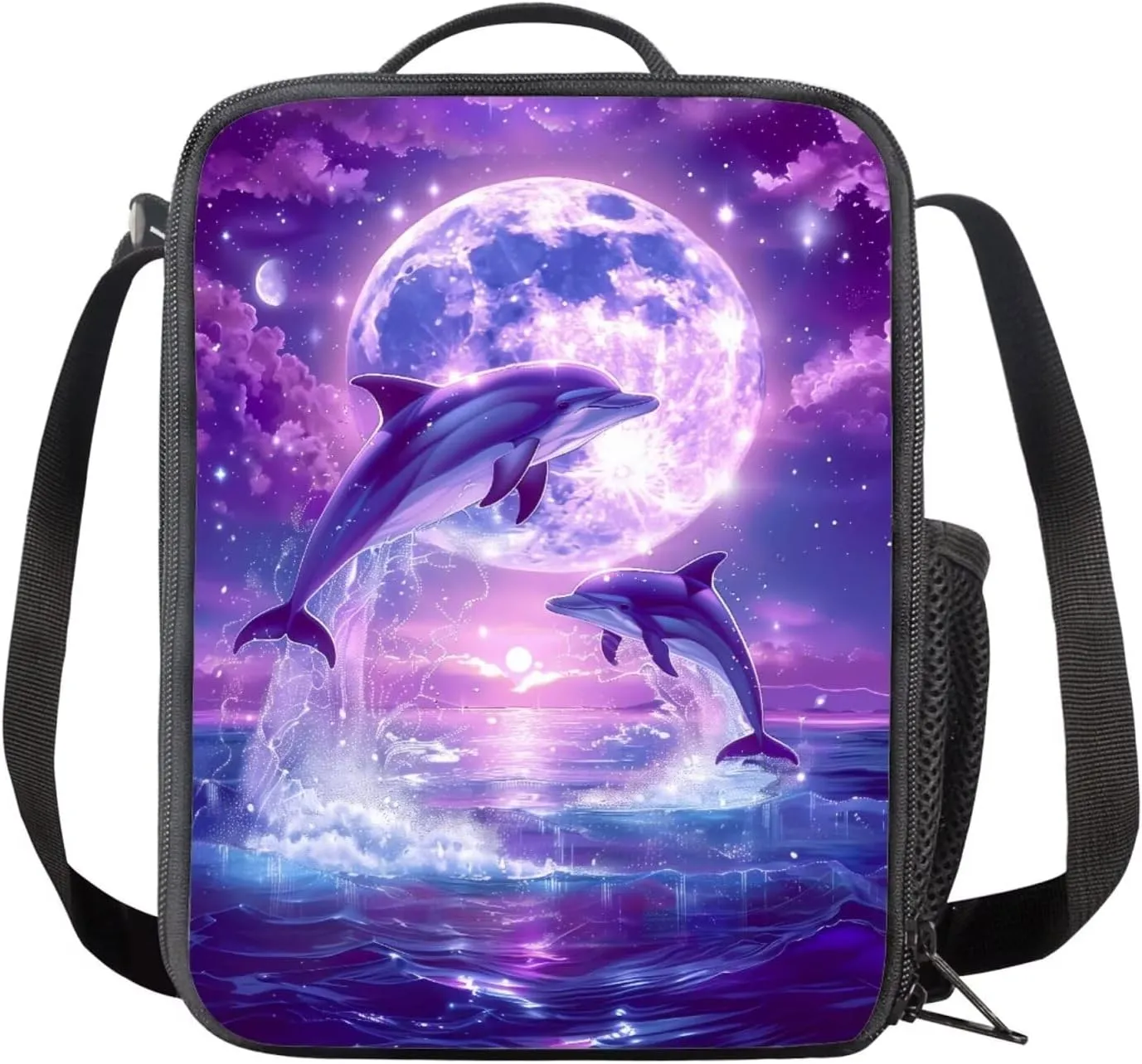 Aesthetic Dolphin Backpack for Girls Kids Backpack with Lunch Box and Pencil Case Pouch 3Pcs Set 15" Lightweight Bookbag with Front Pocket for School Large Capacity Kindergarten School Bag