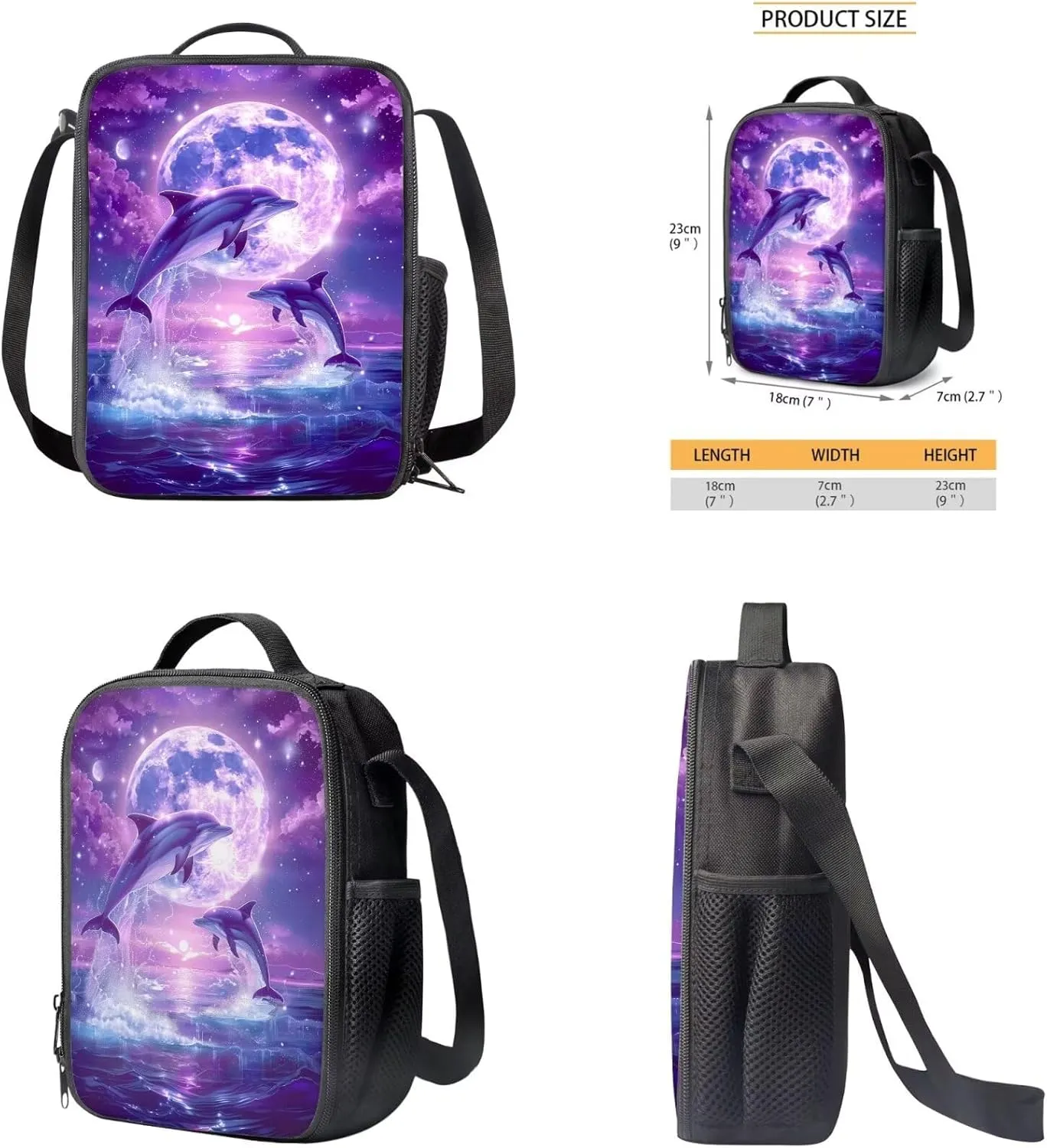 Aesthetic Dolphin Backpack for Girls Kids Backpack with Lunch Box and Pencil Case Pouch 3Pcs Set 15" Lightweight Bookbag with Front Pocket for School Large Capacity Kindergarten School Bag