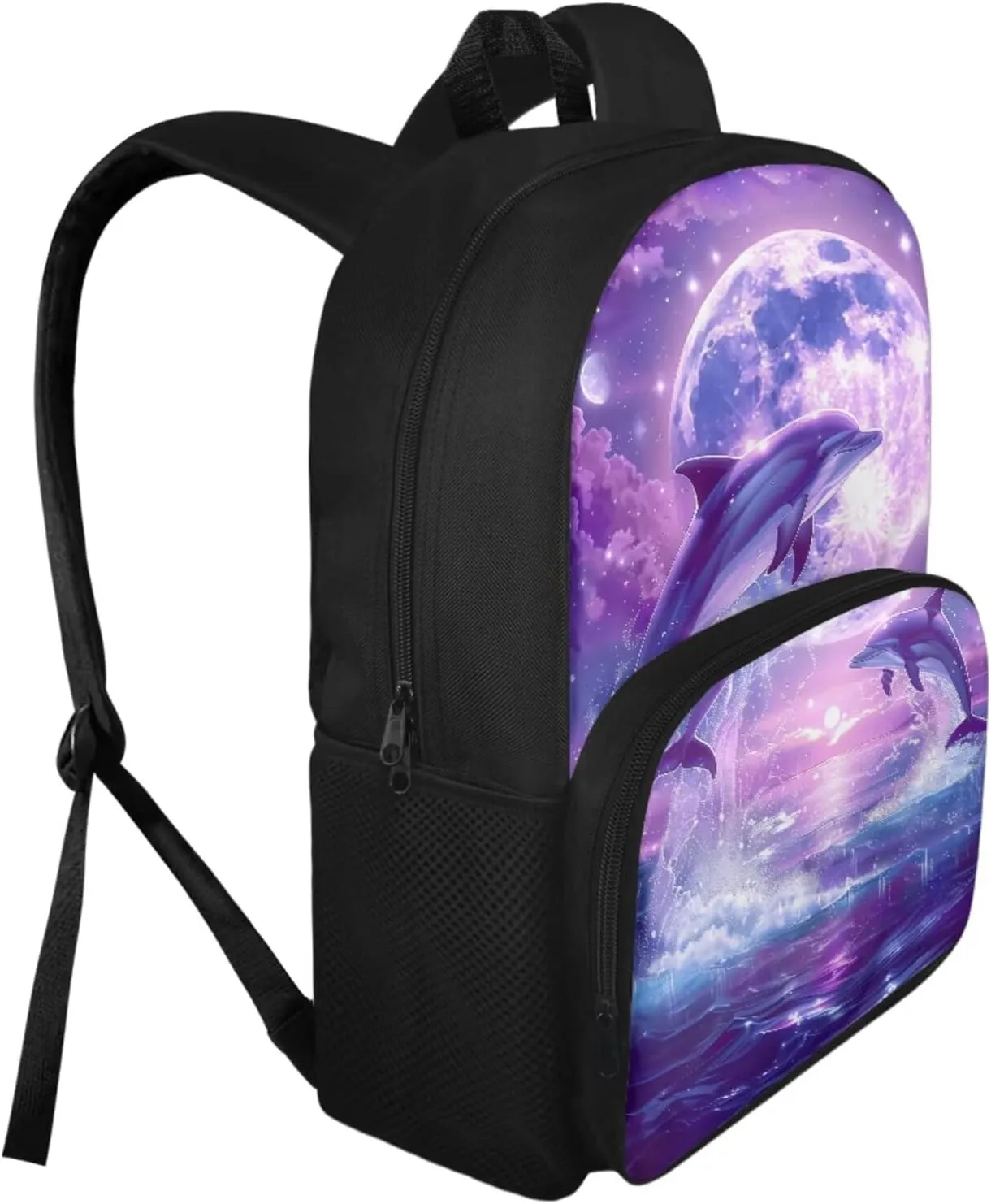 Aesthetic Dolphin Backpack for Girls Kids Backpack with Lunch Box and Pencil Case Pouch 3Pcs Set 15" Lightweight Bookbag with Front Pocket for School Large Capacity Kindergarten School Bag