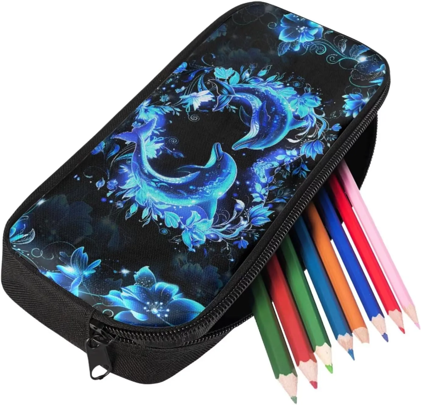Aesthetic Dolphin Backpack for Girls Kids Backpack with Lunch Box and Soft Pencil Pouch 3Pcs Set 15" Large Capacity Bookbag with Front Pocket for School Sturdy Kindergarten School Bag