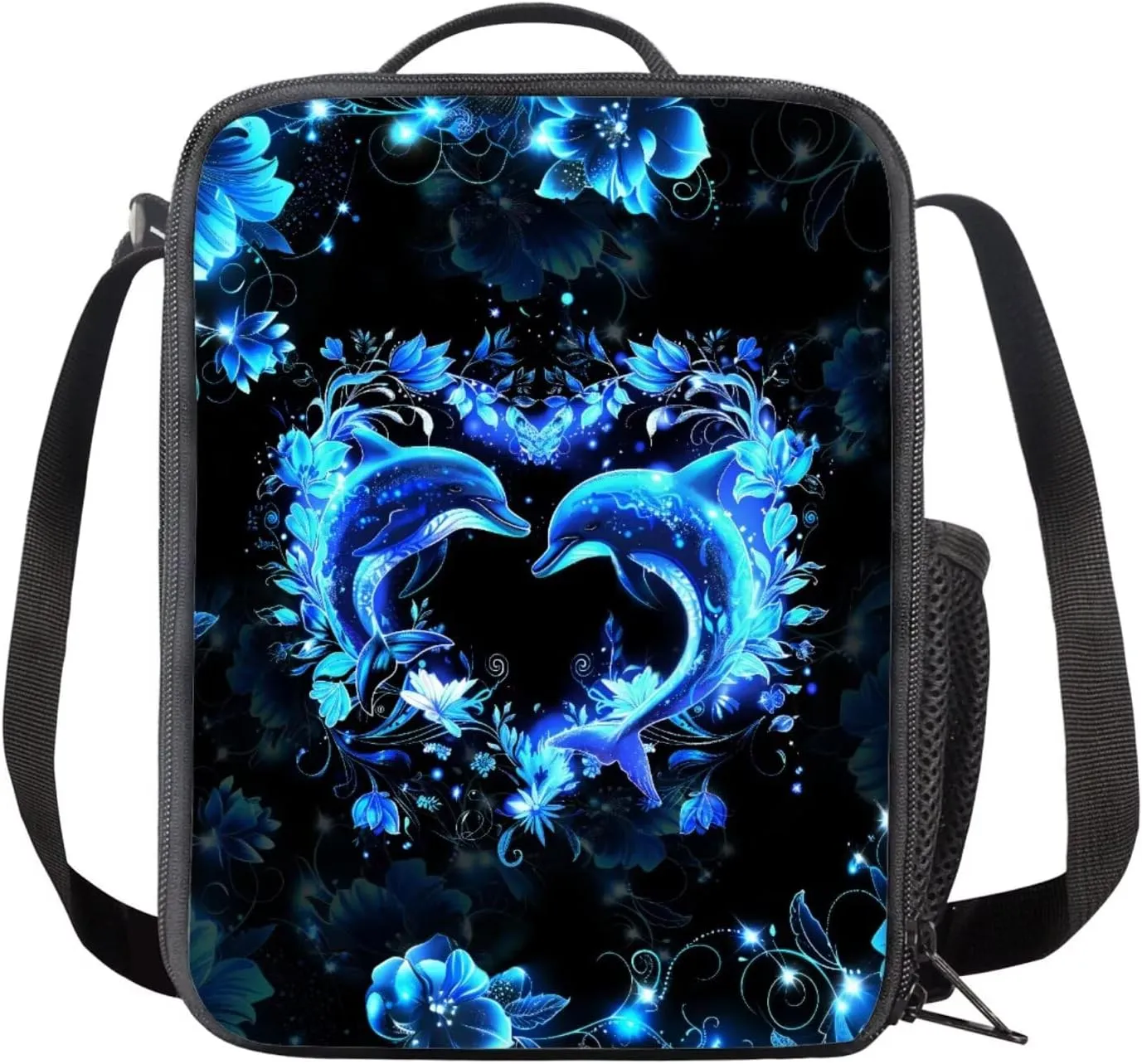 Aesthetic Dolphin Backpack for Girls Kids Backpack with Lunch Box and Soft Pencil Pouch 3Pcs Set 15" Large Capacity Bookbag with Front Pocket for School Sturdy Kindergarten School Bag