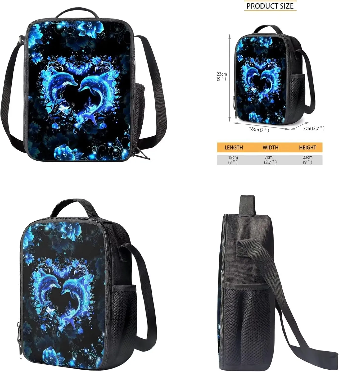 Aesthetic Dolphin Backpack for Girls Kids Backpack with Lunch Box and Soft Pencil Pouch 3Pcs Set 15" Large Capacity Bookbag with Front Pocket for School Sturdy Kindergarten School Bag