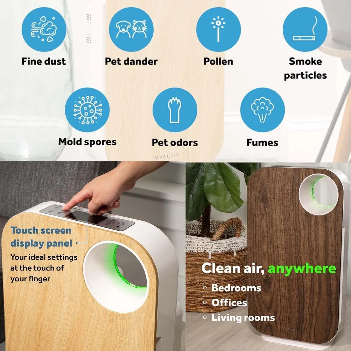 AIR1000D 3-Stage H13 True HEPA 5-in-1 Air Purifier For Allergens,Dust,Pets,Allergies,Odor,Smoke,Pollen, Rooms up to 600 sq. ft., Dark Wood 13.8" X 7.5" X 25"