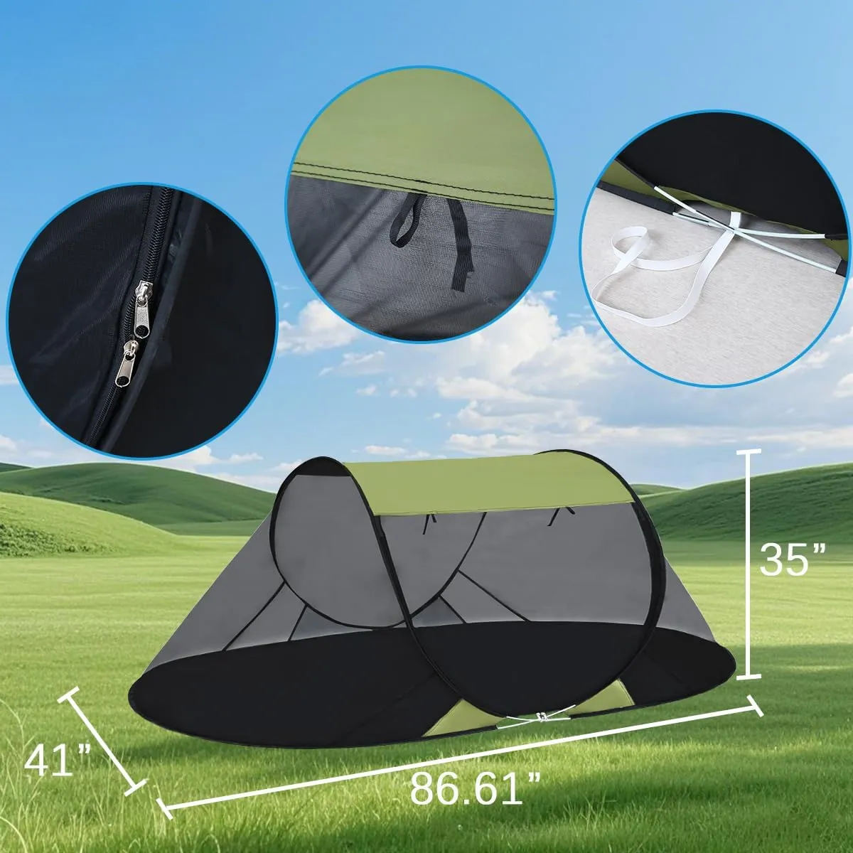 Akiky Pop Up Mosquito Tent for Camping,1 Person Camping Tent with Bug Screen Tent,Mosquito Net Foldable Portable for Adults Kids