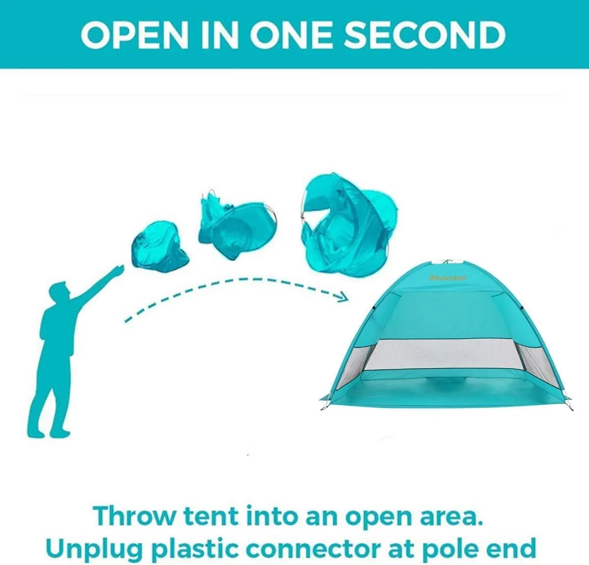Alvantor Beach Tent Beach Umbrella Outdoor Sun Shelter Cabana Automatic Instant Pop-Up UPF 50  Portable Beach Shade Camping Fishing Hiking Canopy Easy Set Up Light Weight Windproof for 2-3 Person