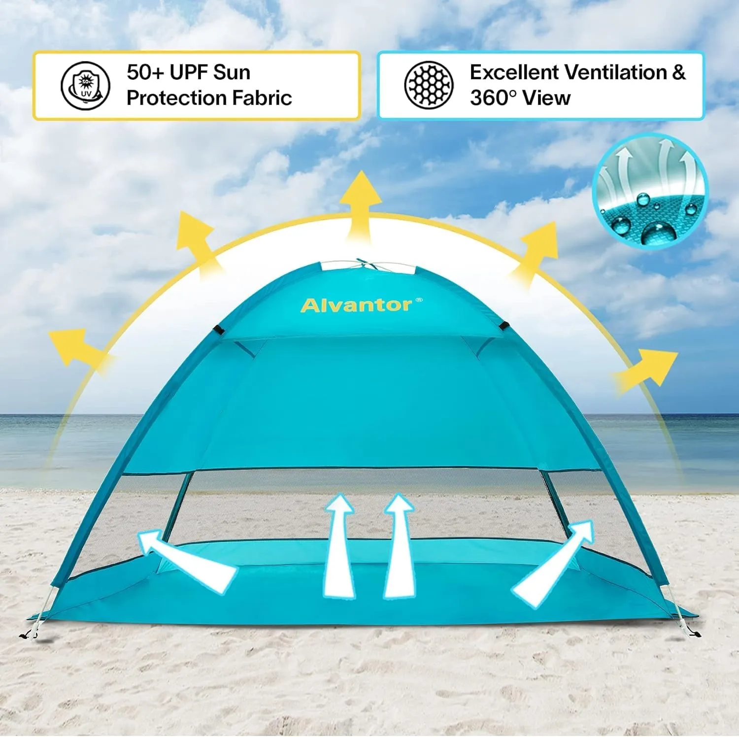 Alvantor Beach Tent Beach Umbrella Outdoor Sun Shelter Cabana Automatic Instant Pop-Up UPF 50  Portable Beach Shade Camping Fishing Hiking Canopy Easy Set Up Light Weight Windproof for 2-3 Person