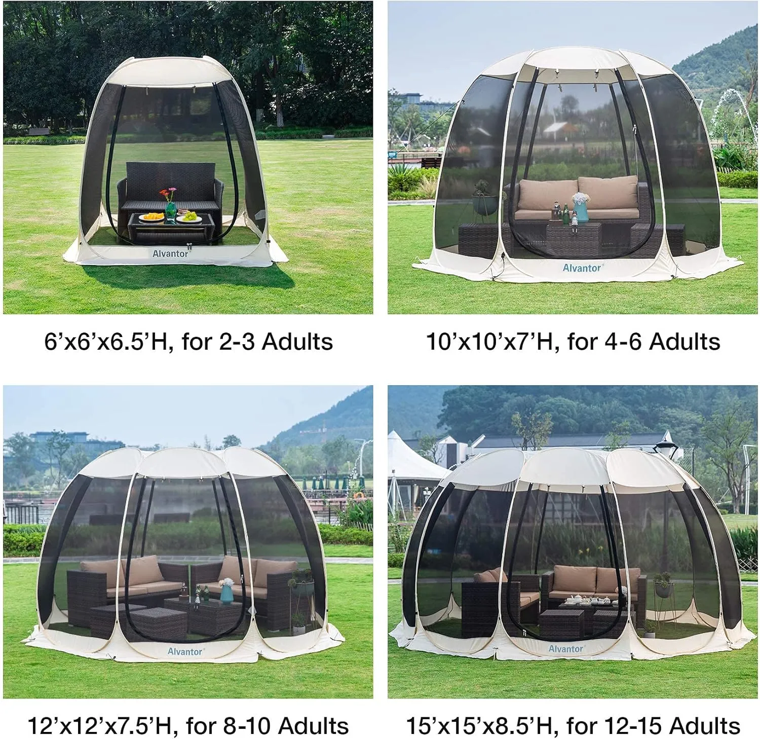 Alvantor Screen House Room Camping Tent Outdoor Canopy Pop Up Sun Shade Shelter 8 Mesh Walls Not Waterproof Beige 12'x12' Patent Pending