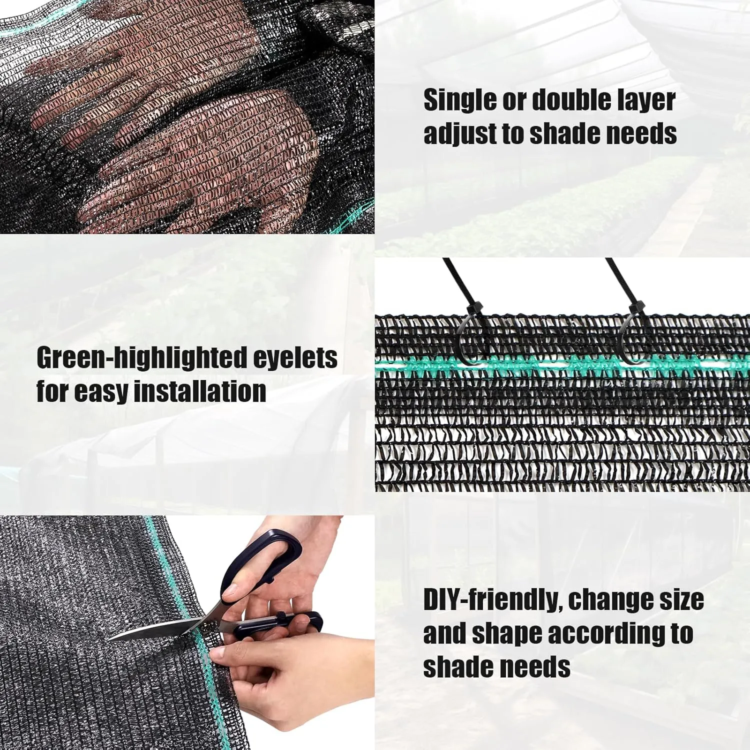 Amagenix 50% Eyelets Shade Cloth Roll 5'10" x 100 FT Cuttable Sun Shade Mesh Tarp UV Resistant Screen Cover for Garden, Patio, Greenhouse, Kennel, Canopy, Black
