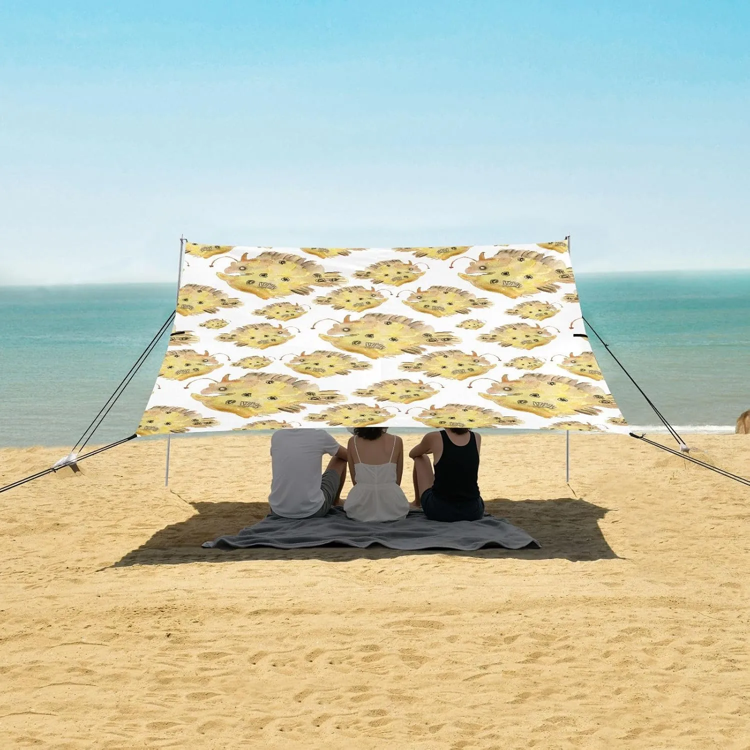 Angler Fish Beach Canopy Tent Anti-UV & Wind Resistant, Camping Sun Shelter Easy Setup Portable,Outdoor Shade Tents with Sandbags,Sand Shovels,Ground Pegs & Stability Poles