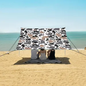 Animal Print Pattern Cow Beach Canopy Tent Anti-UV & Wind Resistant, Camping Sun Shelter Easy Setup Portable,Outdoor Shade Tents with Sandbags,Sand Shovels,Ground Pegs & Stability Poles
