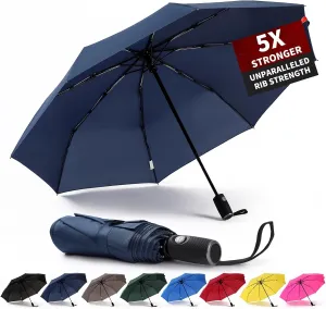 Anntrue Windproof Travel Umbrella, Auto Open Close Lightweight Compact Portable Backpack Folding Umbrella, Perfect for Car, Purse, Men and Women(Blue)