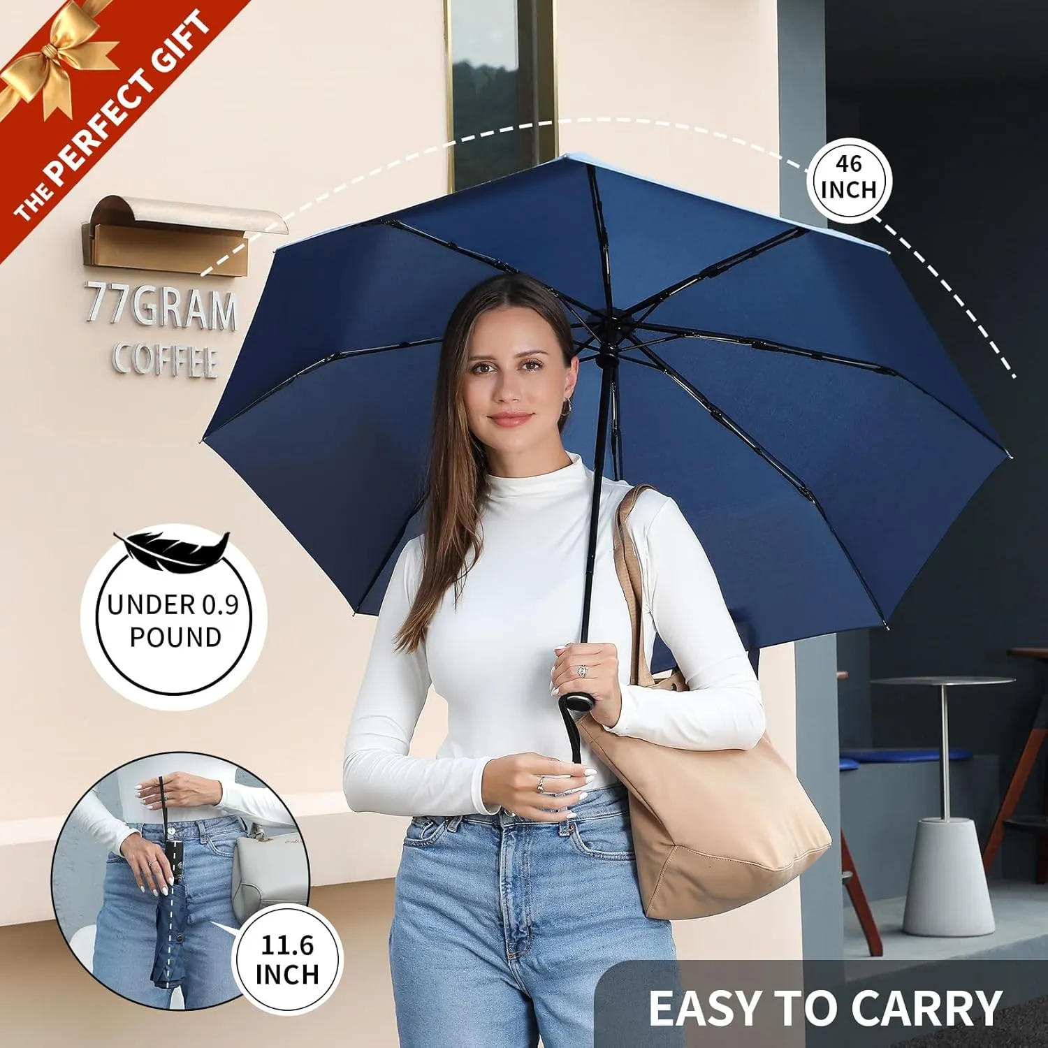 Anntrue Windproof Travel Umbrella, Auto Open Close Lightweight Compact Portable Backpack Folding Umbrella, Perfect for Car, Purse, Men and Women(Blue)