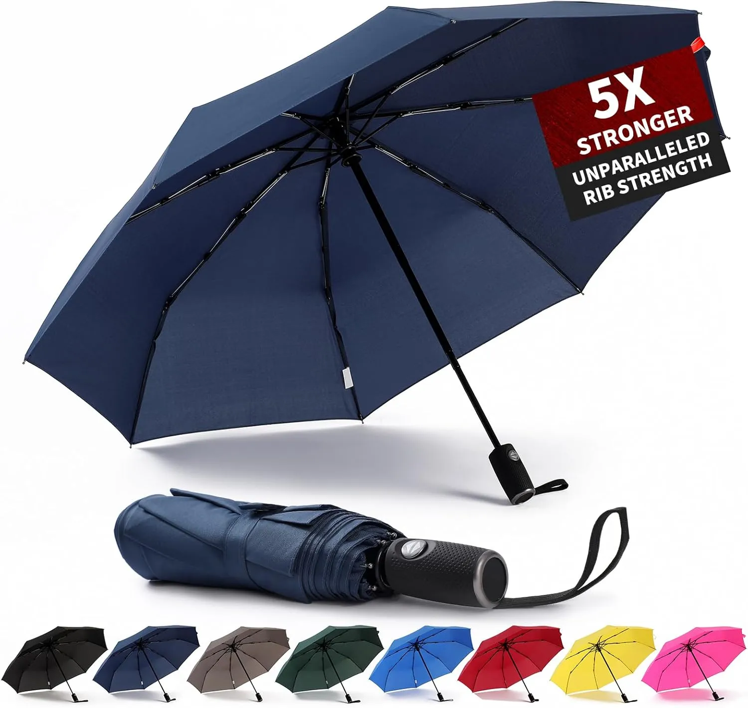 Anntrue Windproof Travel Umbrella, Auto Open Close Lightweight Compact Portable Backpack Folding Umbrella, Perfect for Car, Purse, Men and Women(Blue)
