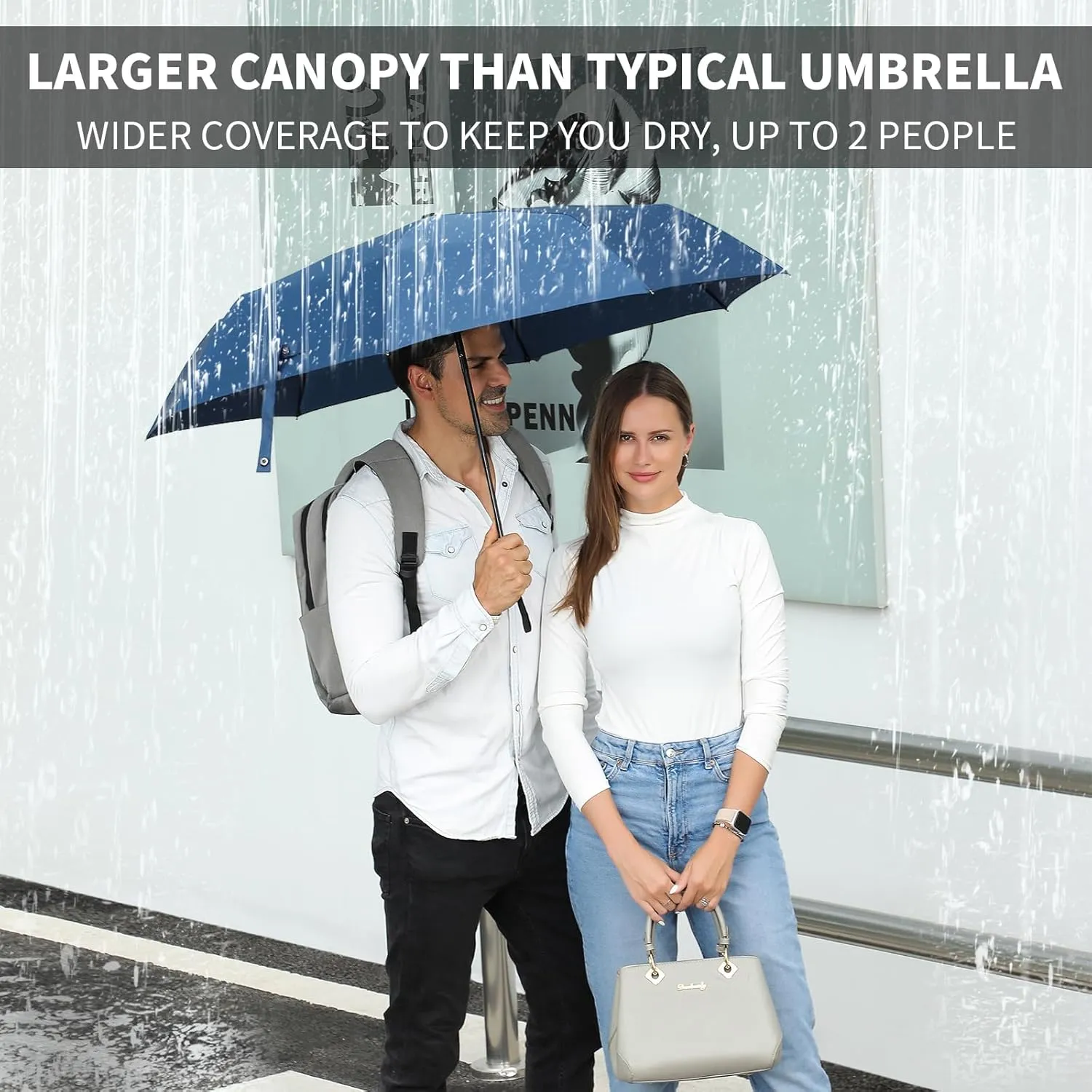 Anntrue Windproof Travel Umbrella, Auto Open Close Lightweight Compact Portable Backpack Folding Umbrella, Perfect for Car, Purse, Men and Women(Blue)