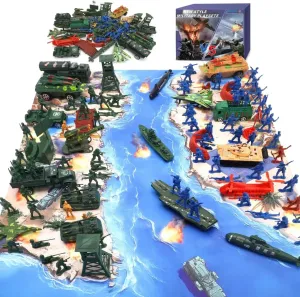 Army Men Playset, Army Men Toys Large Battle Playset-Set Includes Army Men Action Figures, Military Battle Mat, Tanks, Helicopters,Missile Vehicles , Trucks, Cannon, Tents (120 PCS) Gifts for Boys