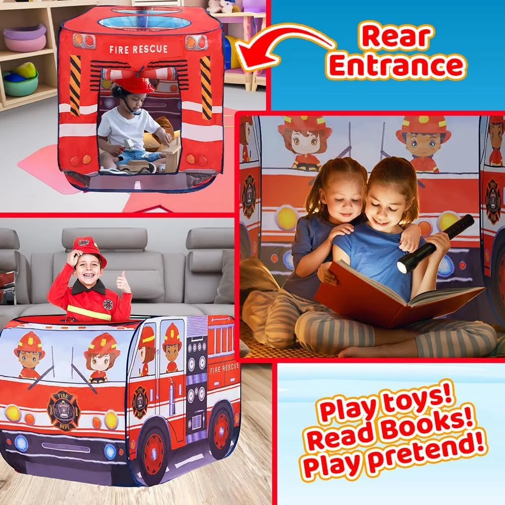 ArtCreativity Fire Truck Tent with Carry Bag, Pop Up Indoor Tent for Kids - Fire Truck Pop Up Tent, Indoor Playhouse with 2 Openings, Flat-Folding for Compact Storage, 43.5 x 28 x 26.5 Inches