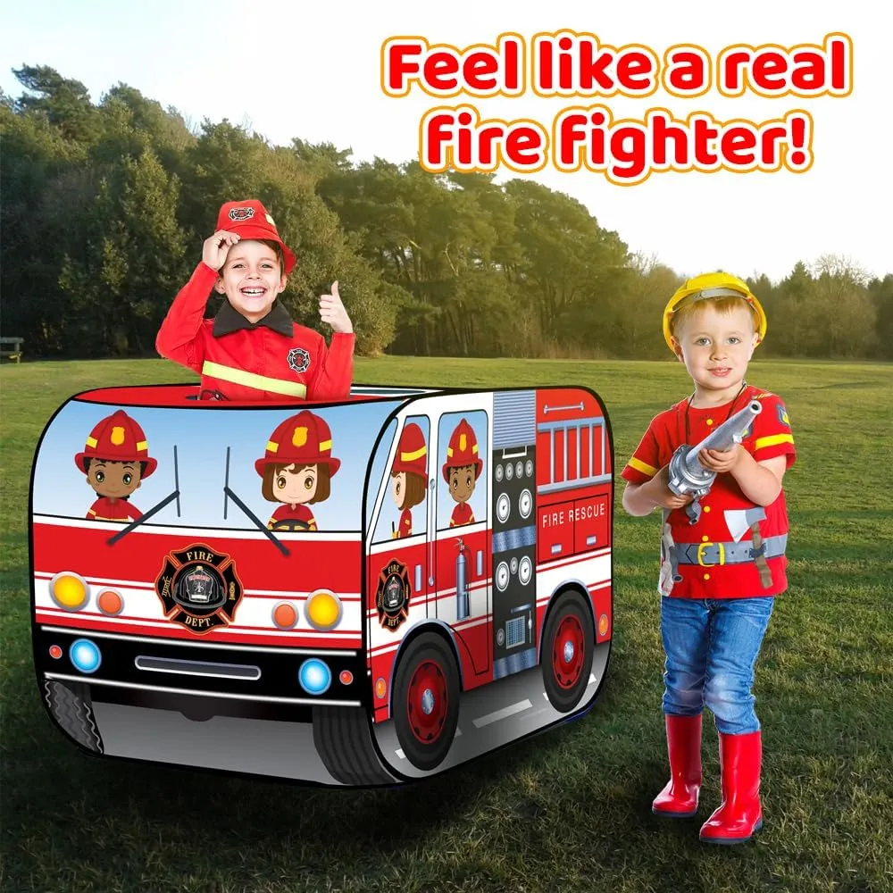 ArtCreativity Fire Truck Tent with Carry Bag, Pop Up Indoor Tent for Kids - Fire Truck Pop Up Tent, Indoor Playhouse with 2 Openings, Flat-Folding for Compact Storage, 43.5 x 28 x 26.5 Inches