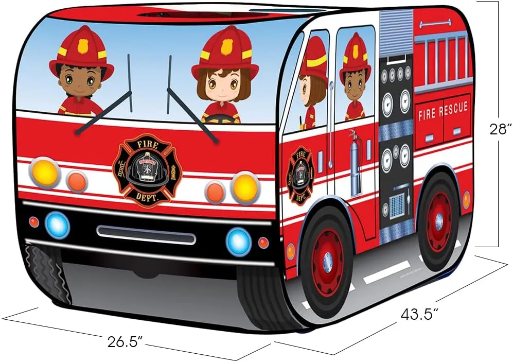 ArtCreativity Fire Truck Tent with Carry Bag, Pop Up Indoor Tent for Kids - Fire Truck Pop Up Tent, Indoor Playhouse with 2 Openings, Flat-Folding for Compact Storage, 43.5 x 28 x 26.5 Inches