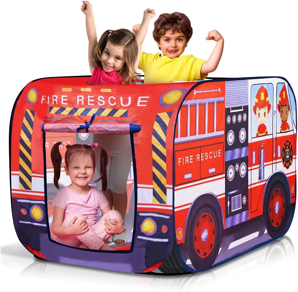 ArtCreativity Fire Truck Tent with Carry Bag, Pop Up Indoor Tent for Kids - Fire Truck Pop Up Tent, Indoor Playhouse with 2 Openings, Flat-Folding for Compact Storage, 43.5 x 28 x 26.5 Inches