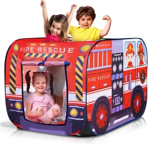 ArtCreativity Fire Truck Tent with Carry Bag, Pop Up Indoor Tent for Kids - Fire Truck Pop Up Tent, Indoor Playhouse with 2 Openings, Flat-Folding for Compact Storage, 43.5 x 28 x 26.5 Inches