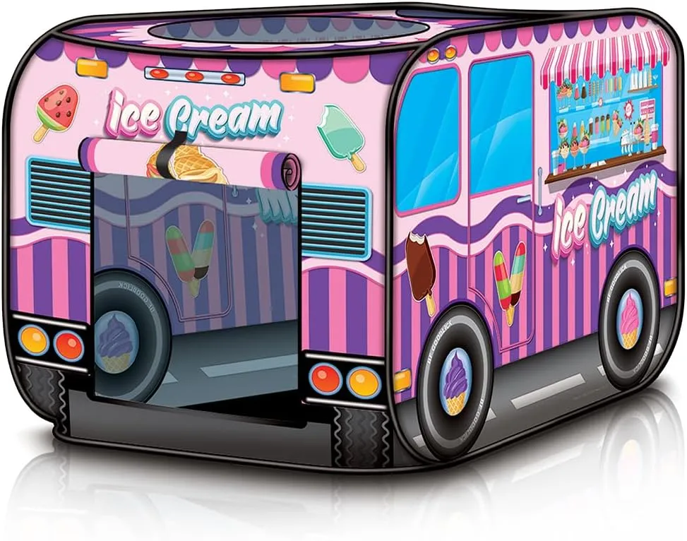 ArtCreativity Ice Cream Truck Tent with Carry Bag, Pop Up Indoor - Outdoor Tent for Kids, Indoor Playhouse with 2 Openings, Flat-Folding Play Tent for Toddlers, Compact Storage 43.5 x 28 x 26.5 Inches