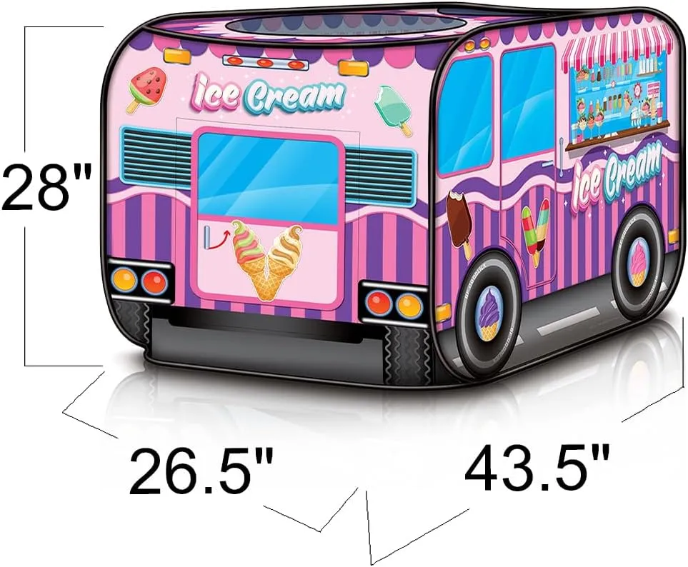 ArtCreativity Ice Cream Truck Tent with Carry Bag, Pop Up Indoor - Outdoor Tent for Kids, Indoor Playhouse with 2 Openings, Flat-Folding Play Tent for Toddlers, Compact Storage 43.5 x 28 x 26.5 Inches