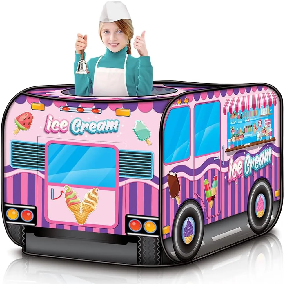 ArtCreativity Ice Cream Truck Tent with Carry Bag, Pop Up Indoor - Outdoor Tent for Kids, Indoor Playhouse with 2 Openings, Flat-Folding Play Tent for Toddlers, Compact Storage 43.5 x 28 x 26.5 Inches