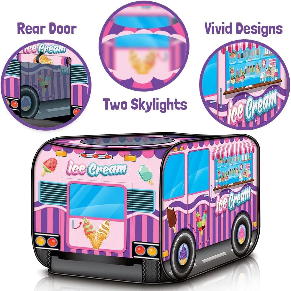 ArtCreativity Ice Cream Truck Tent with Carry Bag, Pop Up Indoor - Outdoor Tent for Kids, Indoor Playhouse with 2 Openings, Flat-Folding Play Tent for Toddlers, Compact Storage 43.5 x 28 x 26.5 Inches