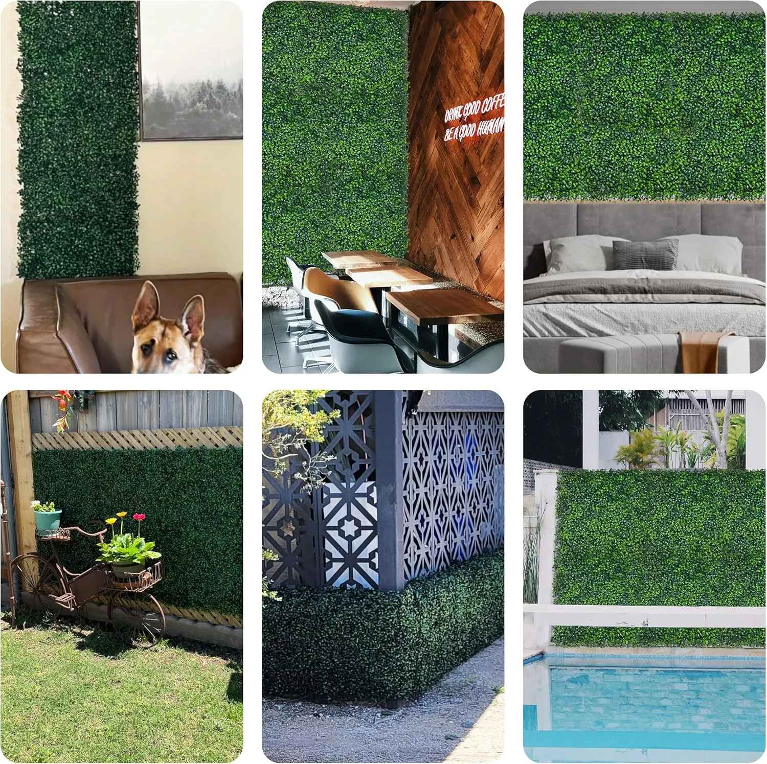Artificial Boxwood Panels,20"x 20"(8P) 4-Layer Leaf UV-Protected Grass Wall Backdrop Panels for Outdoor, Indoor, Garden&Fence Covering Privacy, Backyard and Decor