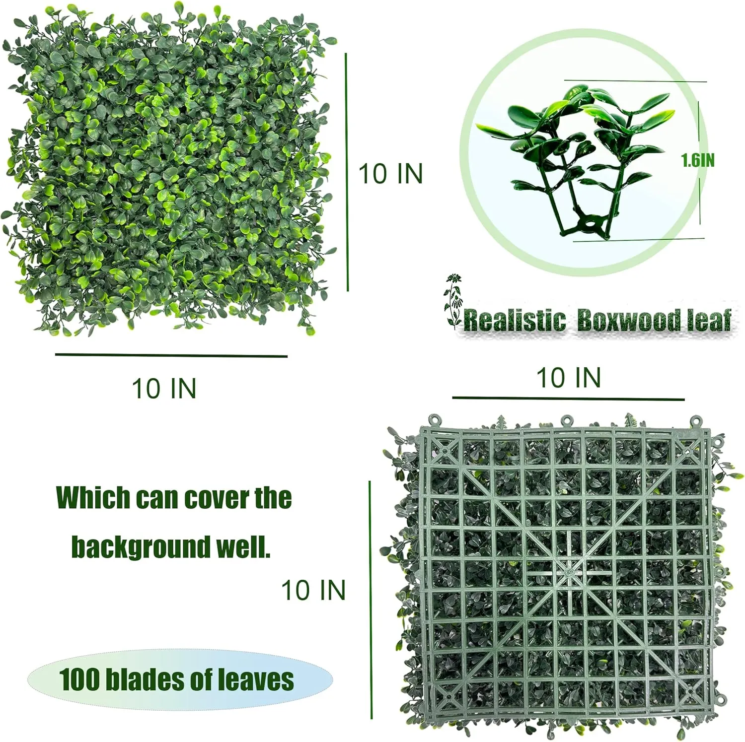 Artificial Grass Wall Backdrop,10"x 10"(16P) Boxwood Faux Green Wall Panels for Interior Wall, Greenery Wall,Garden and Indoor Outdoor Plant Wall Decor