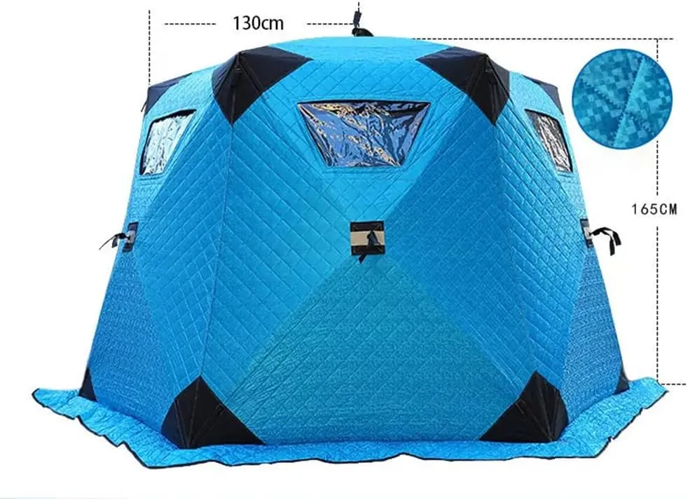 ASSYA Ice Fishing Camping Hexagonal Ice Fishing Shelter Large Camping Equipment Heat Reflective Fabric Cold-Resistant Insulation Suitable for 3-4 People