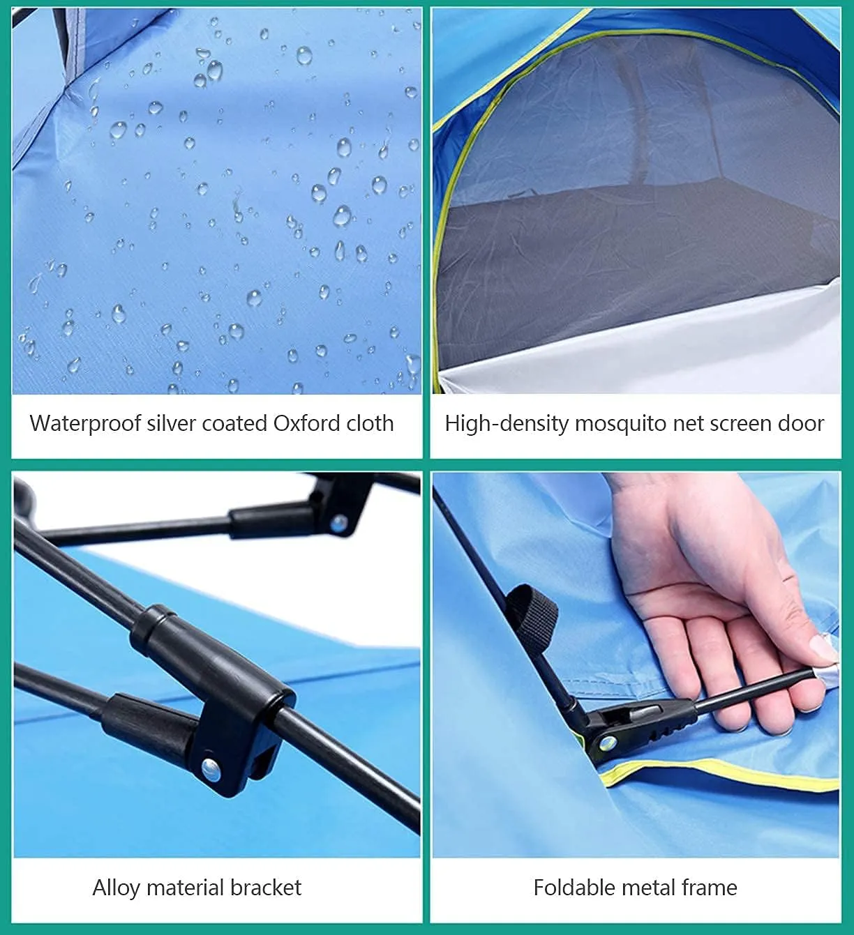 Automatic Pop Up Tent Family Camping Tent 2-3-4 Person Portable Tent Spring Type Fast Open Waterproof Windproof for Camping Hiking Mountaineering (Blue Width 1.5m) (Dark Green Width 2m)
