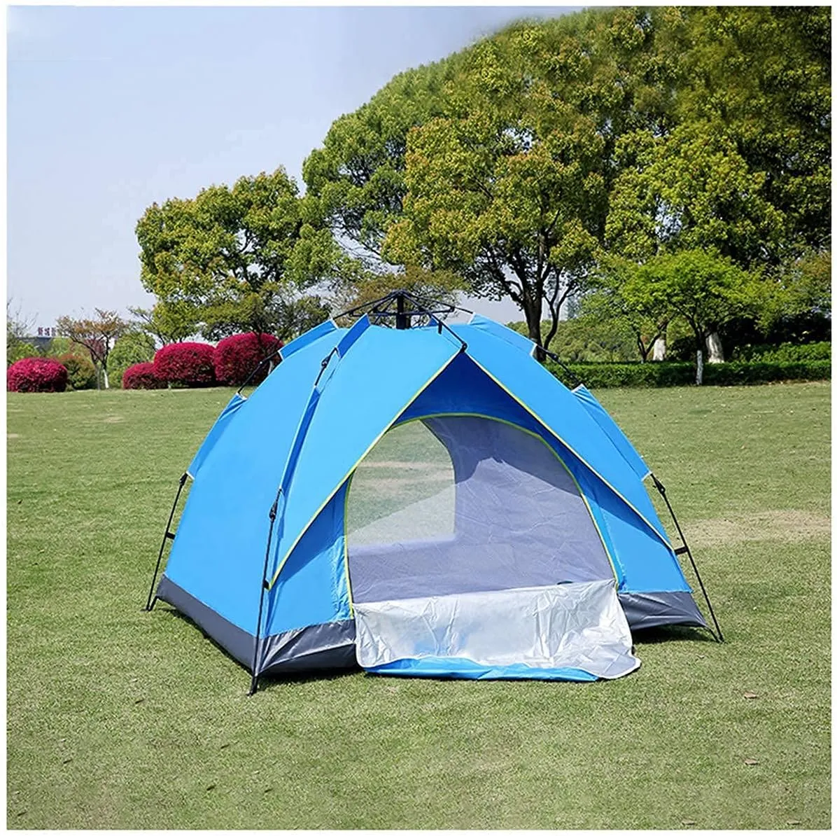 Automatic Pop Up Tent Family Camping Tent 2-3-4 Person Portable Tent Spring Type Fast Open Waterproof Windproof for Camping Hiking Mountaineering (Blue Width 1.5m) (Dark Green Width 2m)
