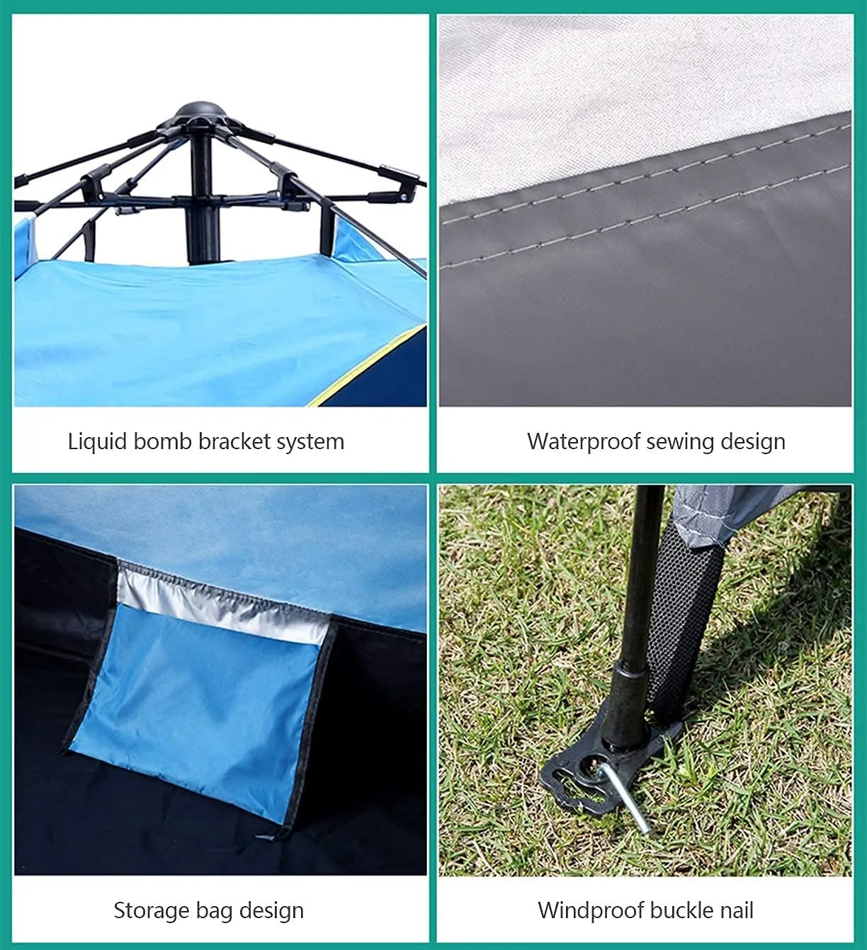 Automatic Pop Up Tent Family Camping Tent 2-3-4 Person Portable Tent Spring Type Fast Open Waterproof Windproof for Camping Hiking Mountaineering (Blue Width 1.5m) (Dark Green Width 2m)