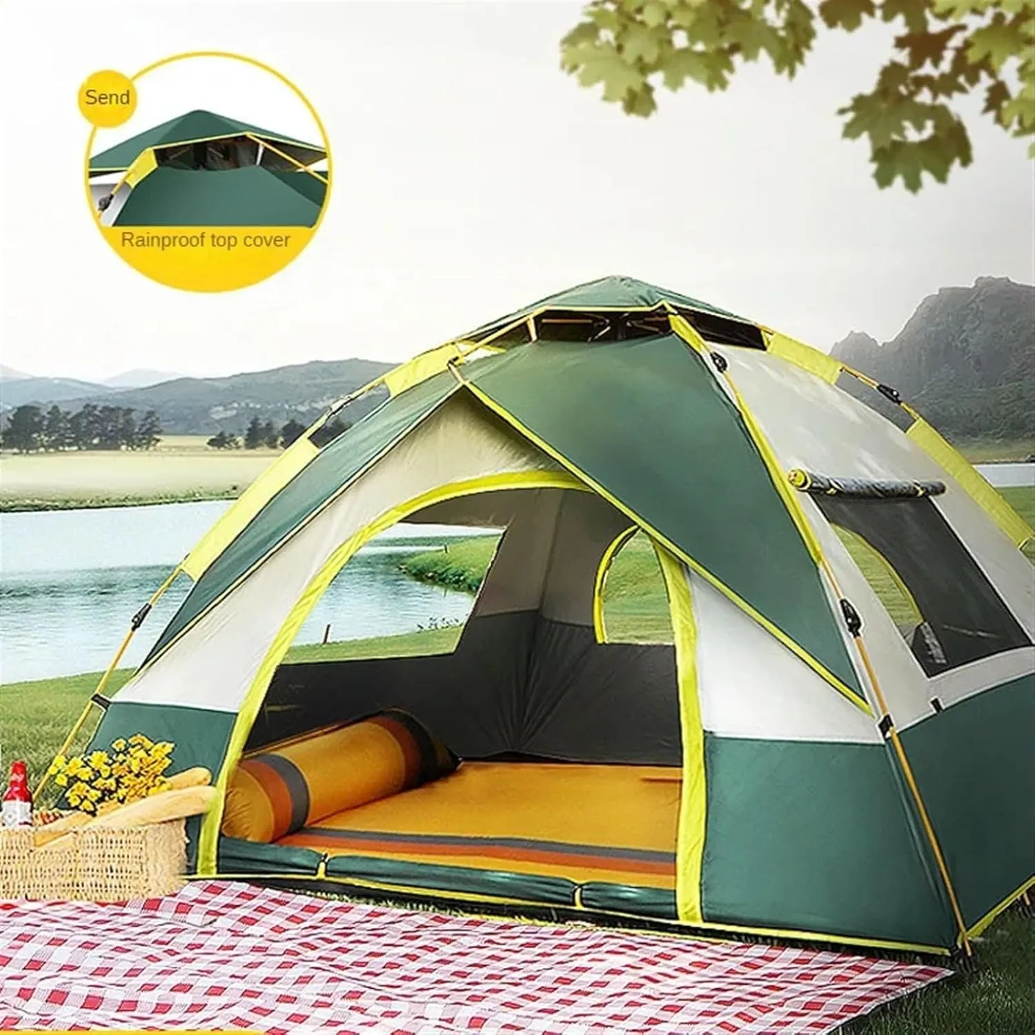 Automatic Tent 1-3 Person Camping Tent,Easy Instant Setup Protable Backpacking Compatible with Sun Shelter,Travelling,Hiking Field Camping (Green a One Size)