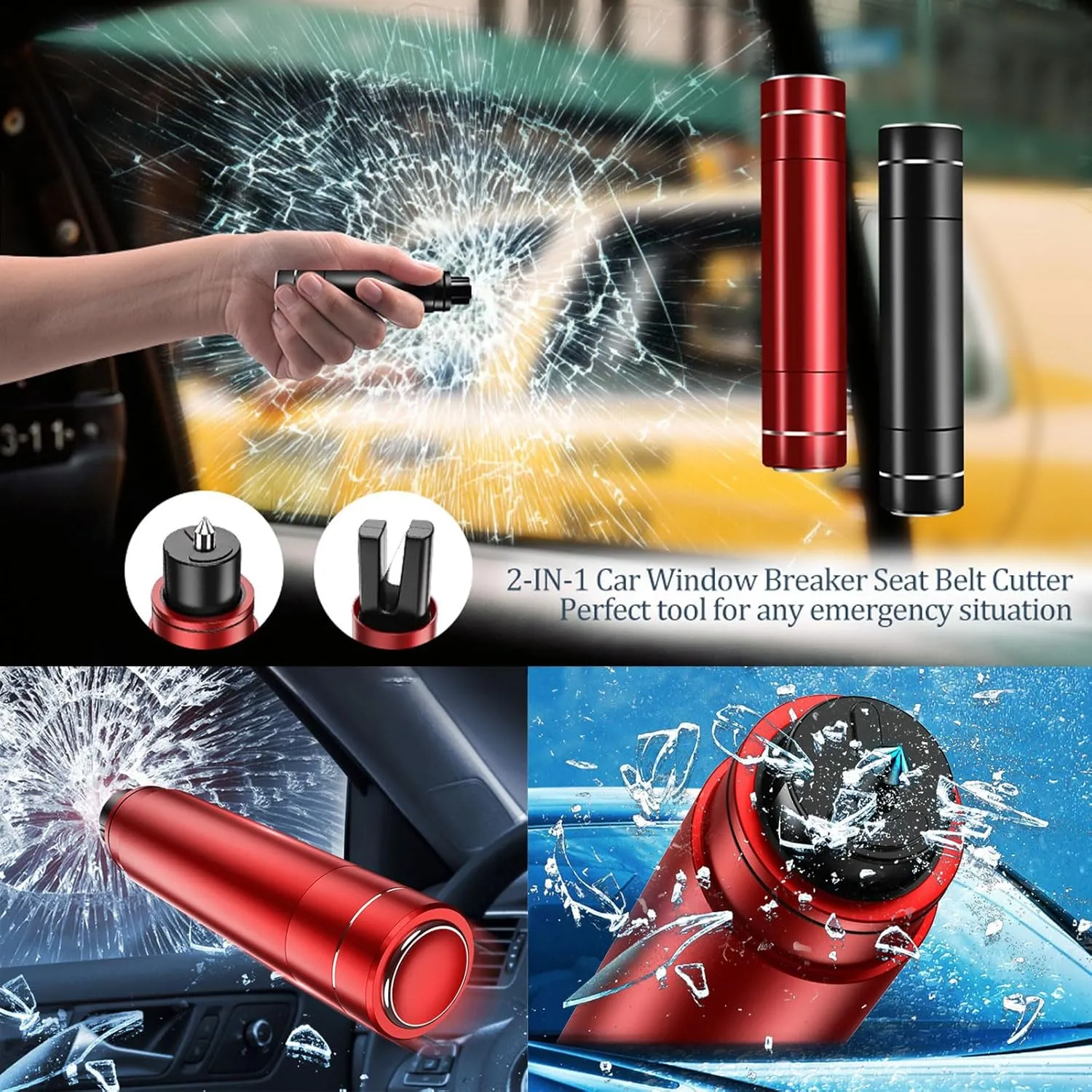 Automotive Window Breaker Seatbelt Cutter Hammerdex Car Rescue Safety Hammer Safehammer Glass Emergency Escape Tools Window Punch Breaker Tool Accessories Emergency Necessities(Red and Black)