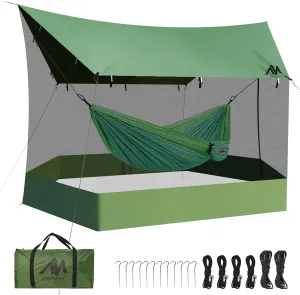 AYAMAYA Camping Tarp with Mosquito Net, Large Size 18 x 11 FT Screen House for Hammock, Lightweight Camping Hammock Tent Rain Fly with Bug Netting for Picnics Backyards Backpacking Beach