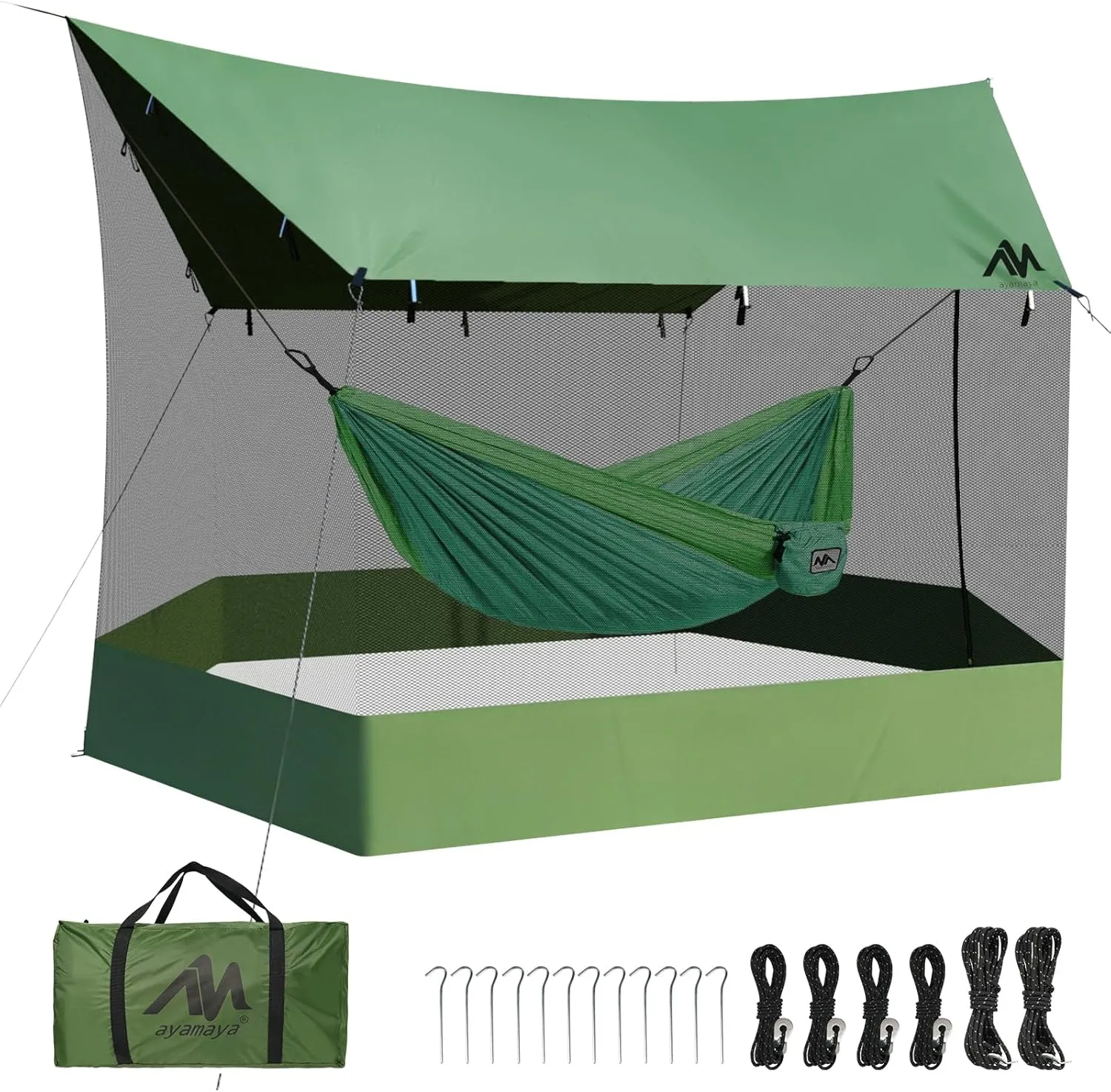 AYAMAYA Camping Tarp with Mosquito Net, Large Size 18 x 11 FT Screen House for Hammock, Lightweight Camping Hammock Tent Rain Fly with Bug Netting for Picnics Backyards Backpacking Beach