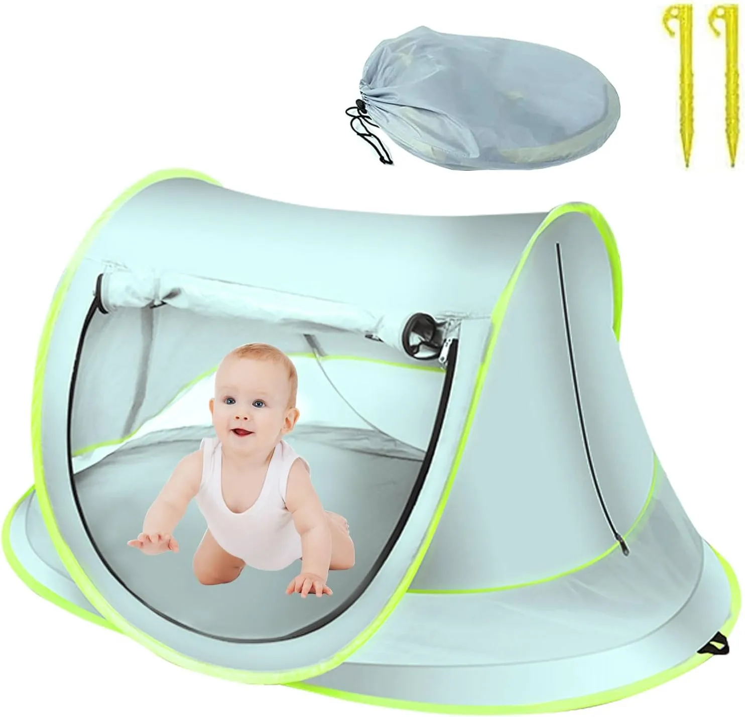 Baby Beach Tent, Large Pop Up Beach Tent, Portable Baby Travel Tent, Indoor Baby Play Tent, Lightweight & Easy Setup Beach Shade Canopy, UPF 50  U.V Protection Sun Shelters (Blue, General)
