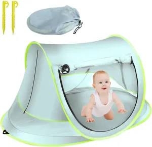 Baby Beach Tent, Large Pop Up Beach Tent, Portable Baby Travel Tent, Indoor Baby Play Tent, Lightweight & Easy Setup Beach Shade Canopy, UPF 50  U.V Protection Sun Shelters (Blue, General)