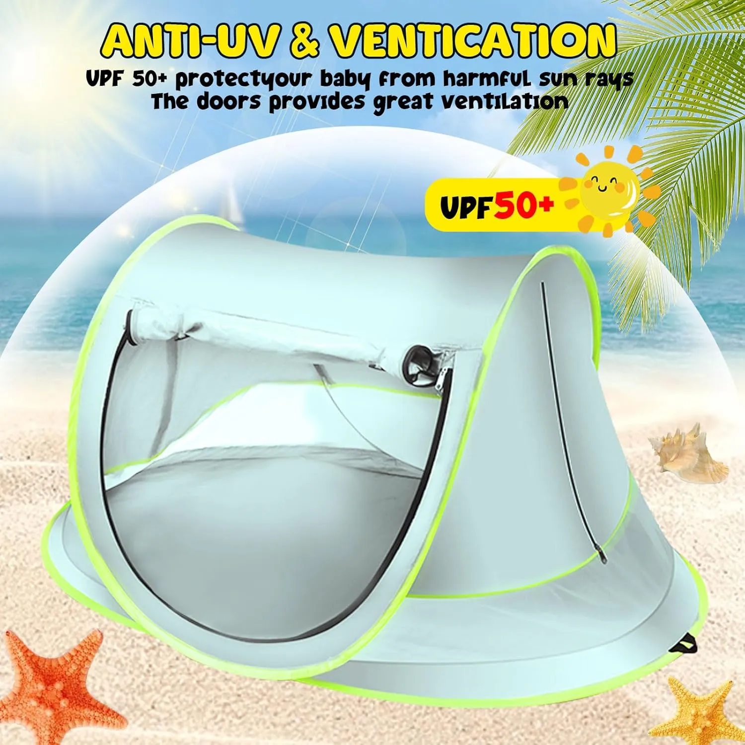Baby Beach Tent, Large Pop Up Beach Tent, Portable Baby Travel Tent, Indoor Baby Play Tent, Lightweight & Easy Setup Beach Shade Canopy, UPF 50  U.V Protection Sun Shelters (Blue, General)